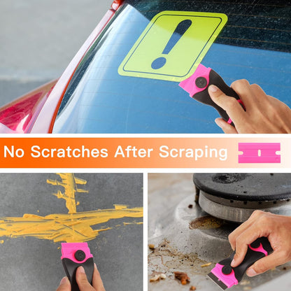 Razor Blade Scraper Tool Kit - 2Pack Razor Scrapers & 20Pcs Extra Blades | Plastic Paint Scraper Tool, Razor Scraper Tool for Glass Top Stove, Paint Scrappers for Cleaning Window, Cooktop, Oven, Floor