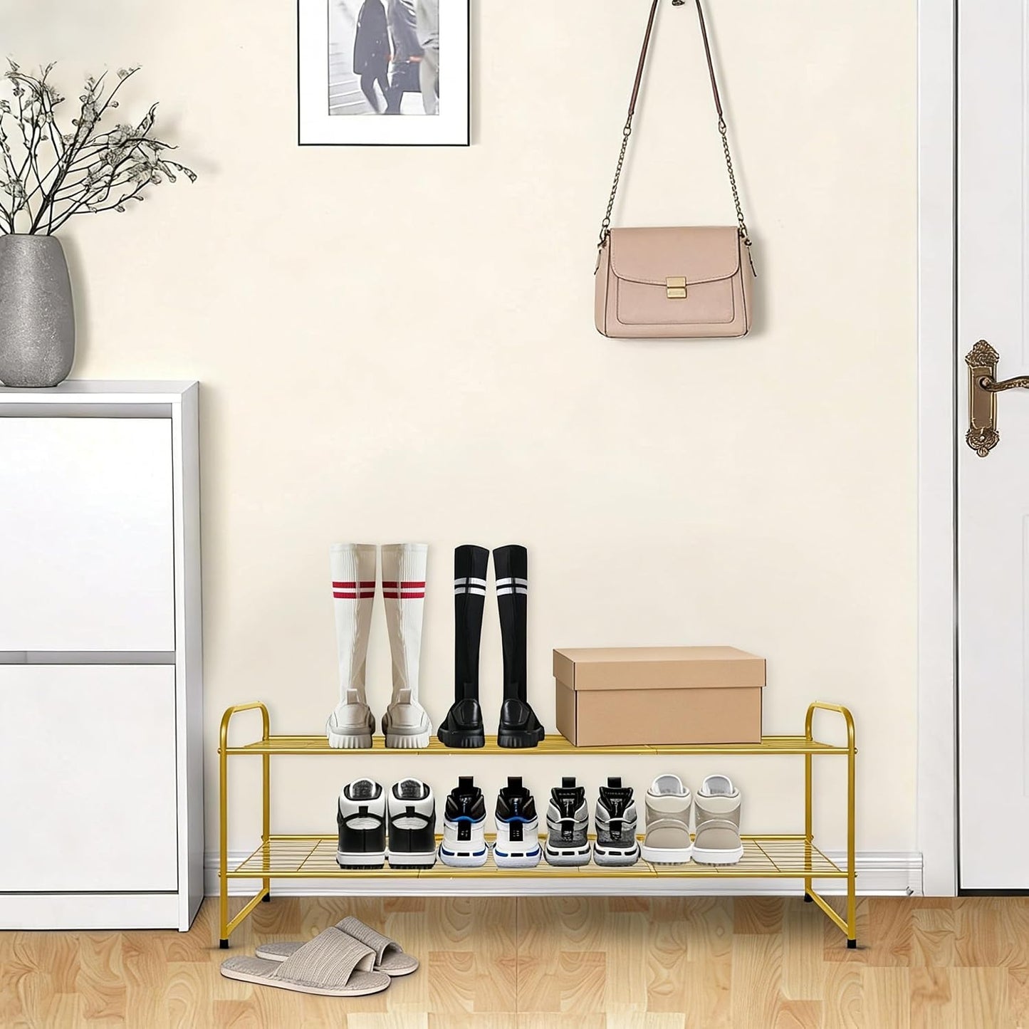 KEETDY 3-Tier Long Shoe Rack for Closet Metal Shoe Organizer for Entryway, Wide Stackable Shoe Storage Shelf with Sturdy Wire Grid for Closet Floor, Bedroom, Black