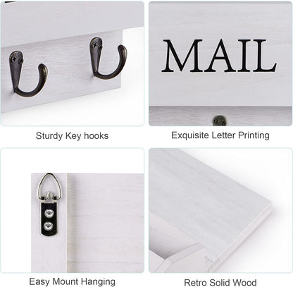 DLQuarts Mail Organizer with Key Holder for Wall, Mail Sorter Wall Mounted, Decorative Wooden Key and Mail Holder with 3 Hooks, Black