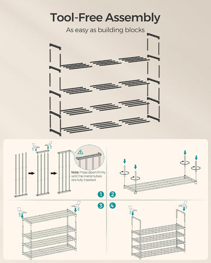 SONGMICS Shoe Rack, 6-Tier Shoe Organizer, Metal Storage Shelf, Upright or Upside Down, for 24-30 Pairs, Stackable, for Entryway, 11.8 x 36.2 x 42.7 Inches, Black ULSA306BH01