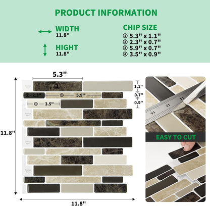 LONGKING Self-Adhesive Kitchen Backsplash, Marble Look Decorative Tiles (10 Tiles)