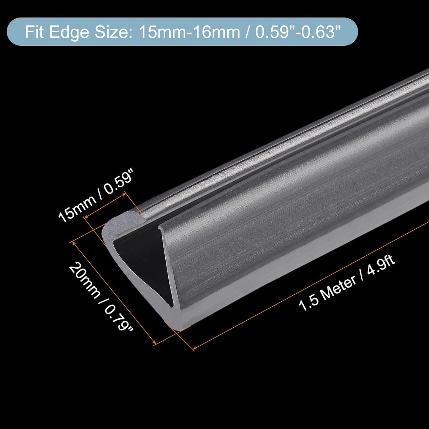 uxcell U Channel Edge Trim, 4.9ft Length Soft Rubber Guard Seal Strip Edge Protector Fit for 1-2mm Edge, (9/32" W x 5/32" H) Clear