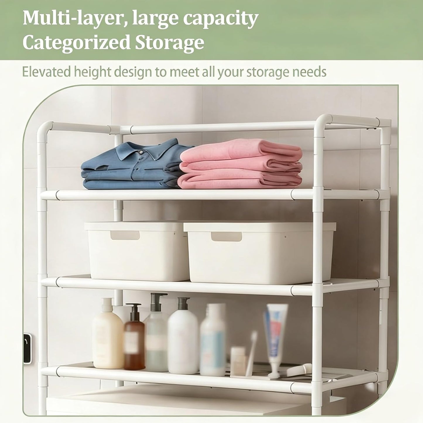 Over The Washer Storage Shelf – Multi-Tier Laundry Room Organizer, Space-Saving Over Washer Shelf with Dual Color Options (Black/White)(Black)