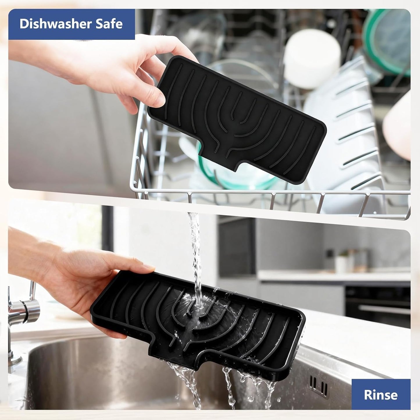 JACZZO Silicone Sponge Holder for Kitchen Sink, (10x4 In) Sink Caddy with Drain Spout, Self Draining Soap Tray & Organizer, Kitchen Accessories,Bathroom Organizer, Easy to Clean (Grey)