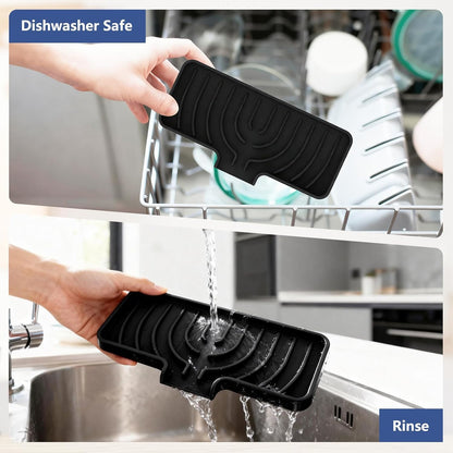 JACZZO Silicone Sponge Holder for Kitchen Sink, (10x4 In) Sink Caddy with Drain Spout, Self Draining Soap Tray & Organizer, Kitchen Accessories,Bathroom Organizer, Easy to Clean (Grey)