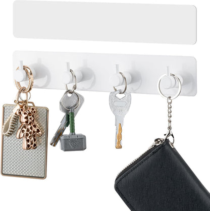 Key Holder with 4 Hooks,Key Hanger Organizer for Wall Mount with 2 Self-Adhesive Tapes,Metal Key Rack for Entryway, Door, Bathroom, Kitchen(Black)