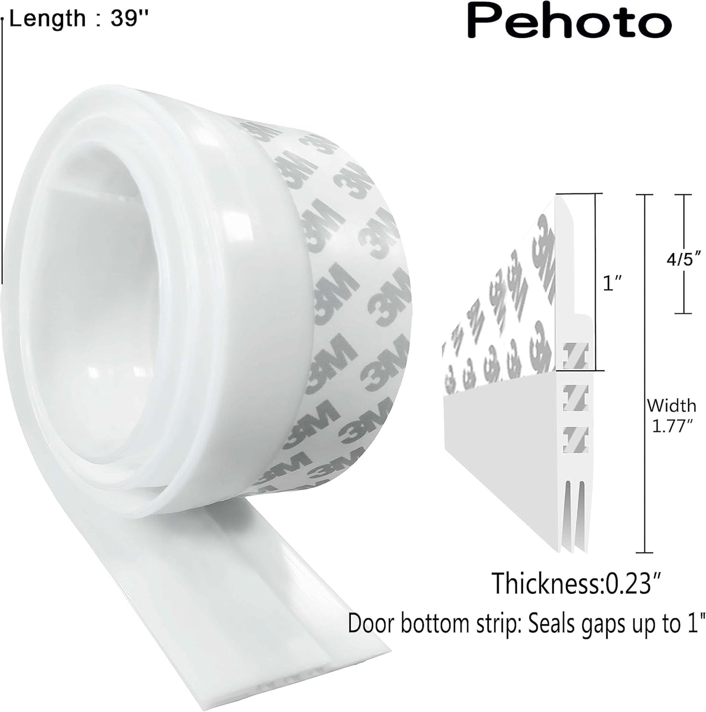 Door Draft Stopper Under Door Draft Blocker Insulator Door Sweep Weather Stripping Noise Stopper Strong Adhesive 39'' Length, White, 45, 1.77x39.37