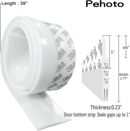 Door Draft Stopper Under Door Draft Blocker Insulator Door Sweep Weather Stripping Noise Stopper Strong Adhesive 39'' Length, White, 45, 1.77x39.37