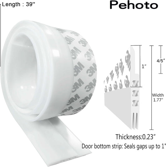 Door Draft Stopper Under Door Draft Blocker Insulator Door Sweep Weather Stripping Noise Stopper Strong Adhesive 39'' Length, White, 45, 1.77x39.37