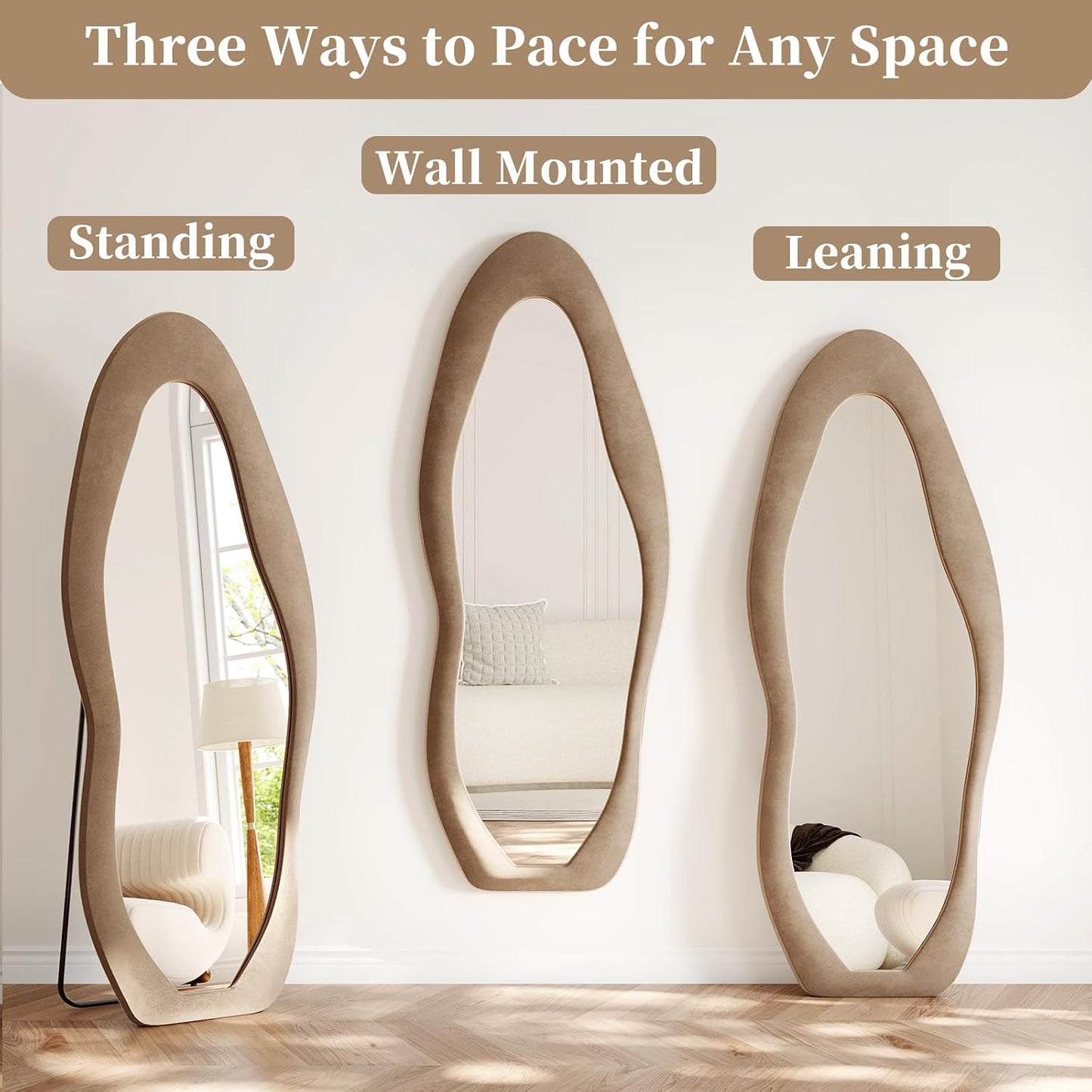 71"x32" Flannel Full Length Mirror, Arched Mirrors Full Length with Stand, Flannel Floor Mirror for Bedroom and Living Room, Full Body Mirror Hanging or Leaning, White