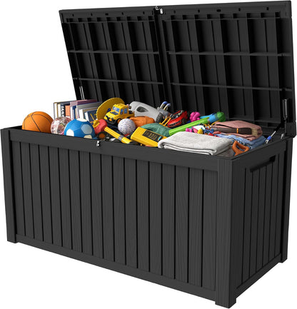 320 Gallon Outdoor Storage Box Resin Deck Box All Weather Waterproof Large Lockable Storage Container Deck Box for Patio Furniture, Garden Tools, Lockable, Black