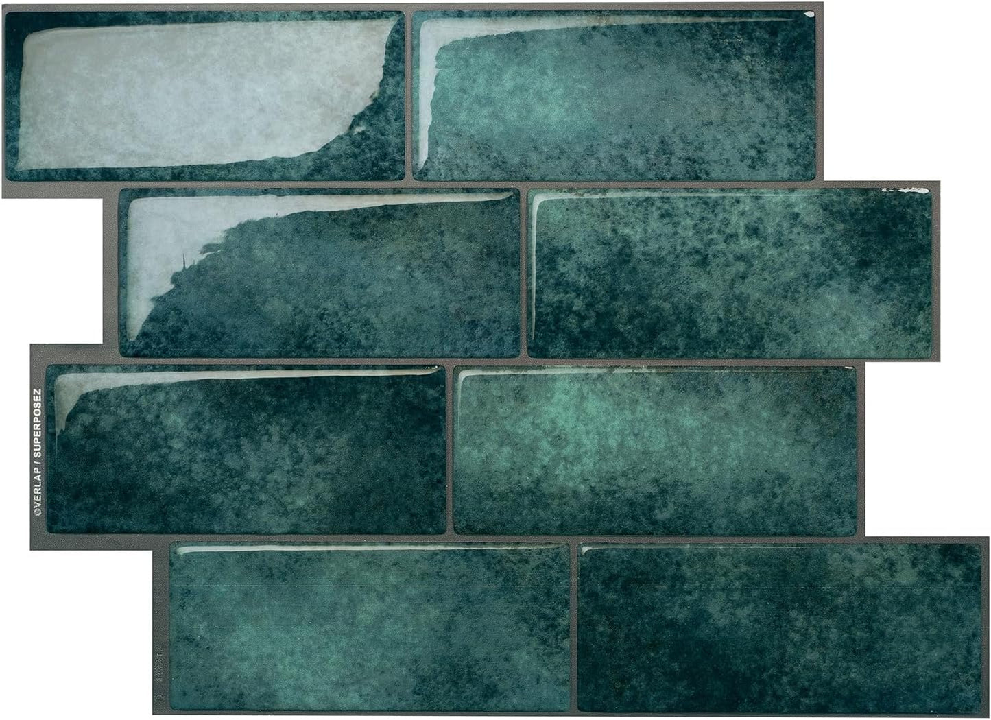 Smart Tiles Peel and Stick backsplash, Subway Teal Green, 11.55"x8.38" | Pack of 5 (2.8 sq ft), Glossy, Heat/Moisture Resistant, Low VOC, Kitchen/Bathroom, Renter Friendly, Made in Canada