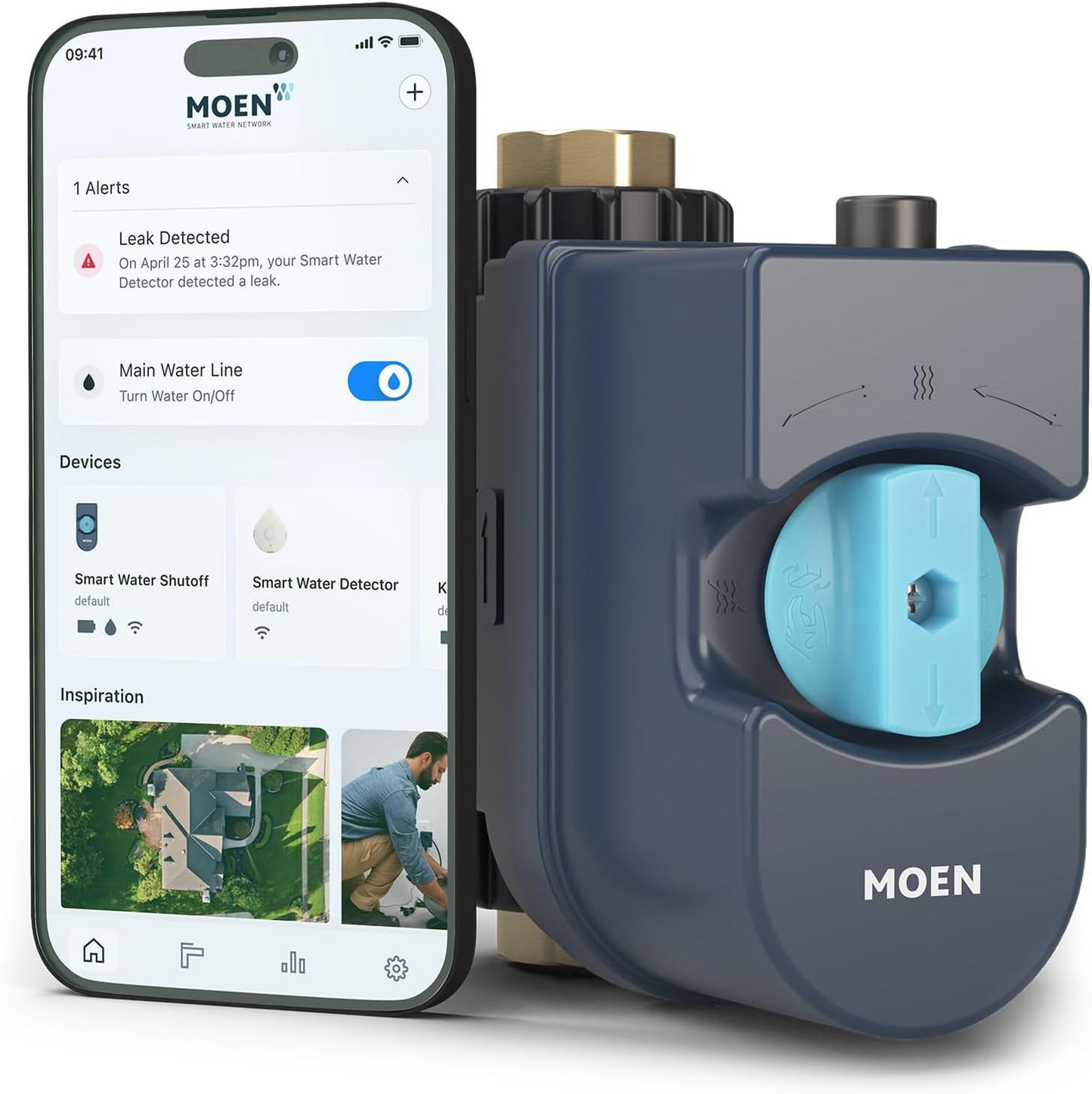 Moen Flo 1-inch Smart Water Shut Off Valve, Smart Home Water Monitor Leak Detector, Wifi Connected, App Enabled Flow Meter and Shutoff, 900-006