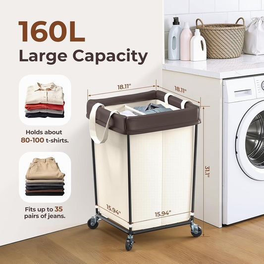 Mefirt 320L Laundry Hamper with Wheels, 3 Section Large Rolling Laundry Basket Bag with Wheels, Clothes Hamper Cart for Laundry, Bedroom, Bathroom and Dorm