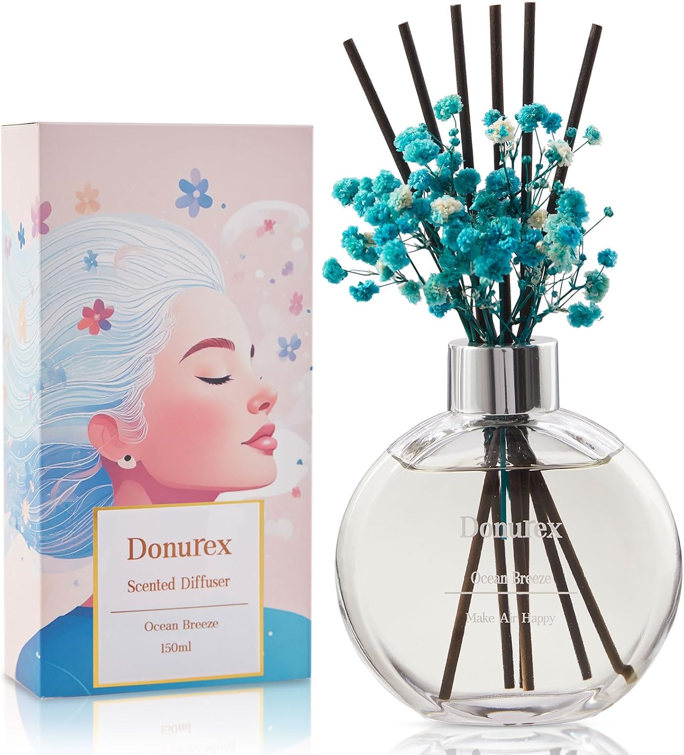 Flower Reed Diffuser Set 5.07oz Satin Rose Scent Diffuser with Sticks Home Fragrance Reed Diffuser for Bathroom Shelf Decor