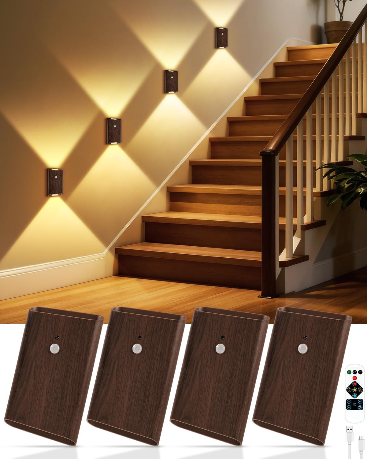Rechargeable Motion Sensor Wall Sconce Set of 2 – 5000mAh Wireless Battery Operated Wall Light Indoor, 3 Colors Up/Down Lighting Magnetic Night Light with Remote Control for Bedroom, Hallway (Black)
