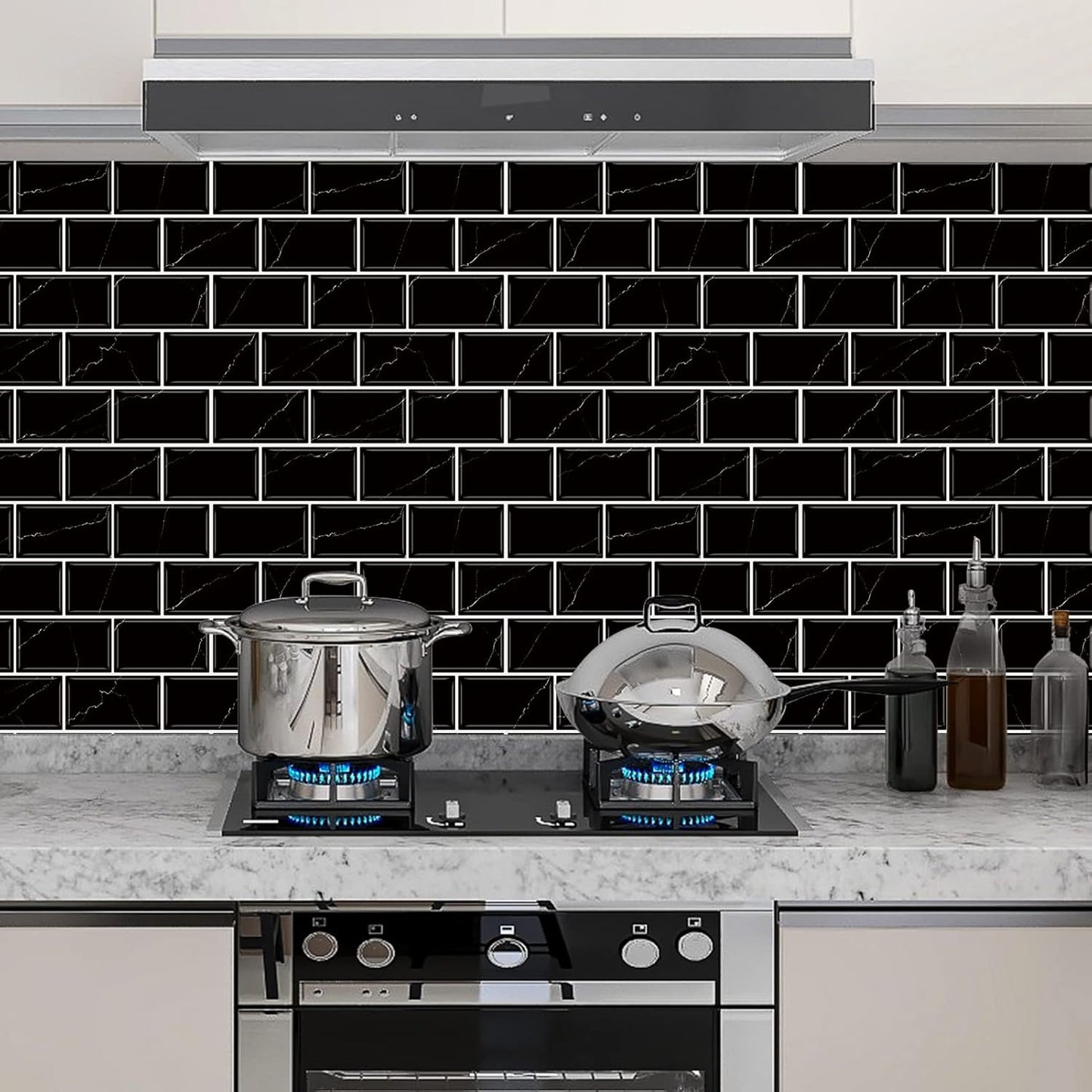 URCOLOR 10-Sheet Subway Tile Peel and Stick Backsplash for Kitchen,12"x12" Self Adhesive Wall Tiles Sticker on Back Splashes for Bathroom Gray Marble Design