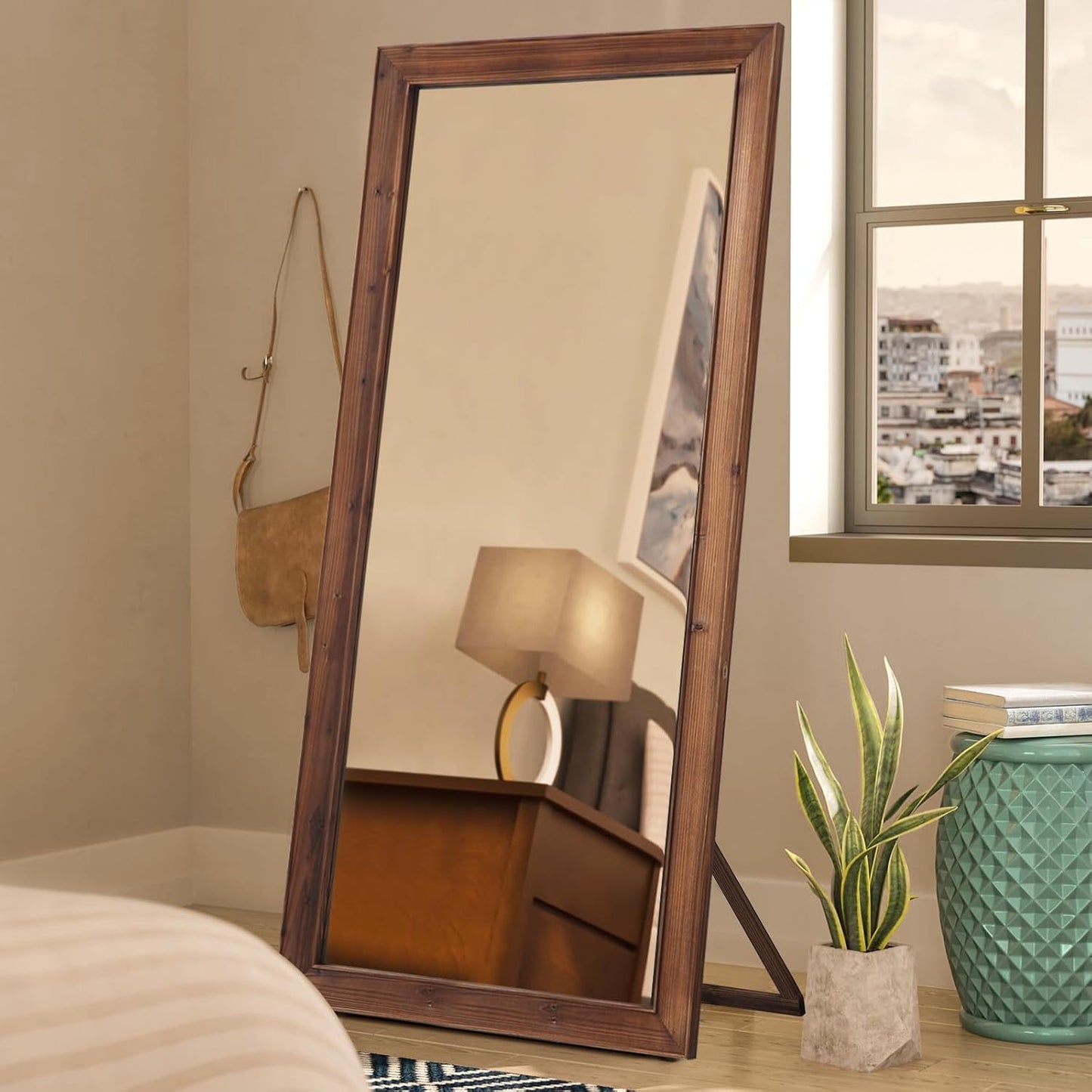 Rustic Standing Full Length Mirror Wood Frame, 56"X21" Farmhouse Floor Mirror for Bedroom Living Room Entryway, Hanging or Leaning Wall-Mounted Full Body Mirror, Tempered Glass, White