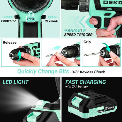 Cordless Drill Tool Kit Set: 20V Power Drill Tool Box with Battery Electric Drill Driver for Men Home Hand Repair Basic Toolbox Tools Sets Drills Case