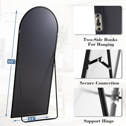 DUMOS 64"x21" Arched Full Length Floor Mirror, Full Body Mirror with Stand, Shatterproof Tempered Glass, Modern Aluminum Alloy Frame, Free Standing or Leaning for Home Decor, Gold