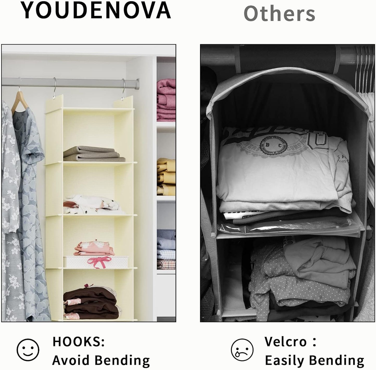 YOUDENOVA Hanging Closet Organizer, 6-Shelf Closet Hanging Shelves, Grey