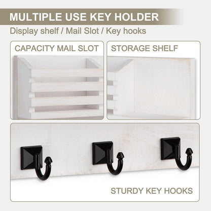 Key Holder Wall Mount, Mail Organizer for Wall with 5 Square Rustic Key Hooks Key Shelf Farmhouse Home Decor for Entryway