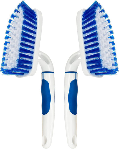 2-Pack Scrub Brush for Cleaning with Long Handle,Medium Firm Brush Bathroom Cleaning Supplies and Bathtub Cleaner and Shower Cleaning Brush,Multi-Scene Use for Kitchen or Carpet Brush,White&Green