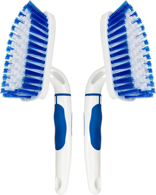 2-Pack Scrub Brush for Cleaning with Long Handle,Medium Firm Brush Bathroom Cleaning Supplies and Bathtub Cleaner and Shower Cleaning Brush,Multi-Scene Use for Kitchen or Carpet Brush,White&Green