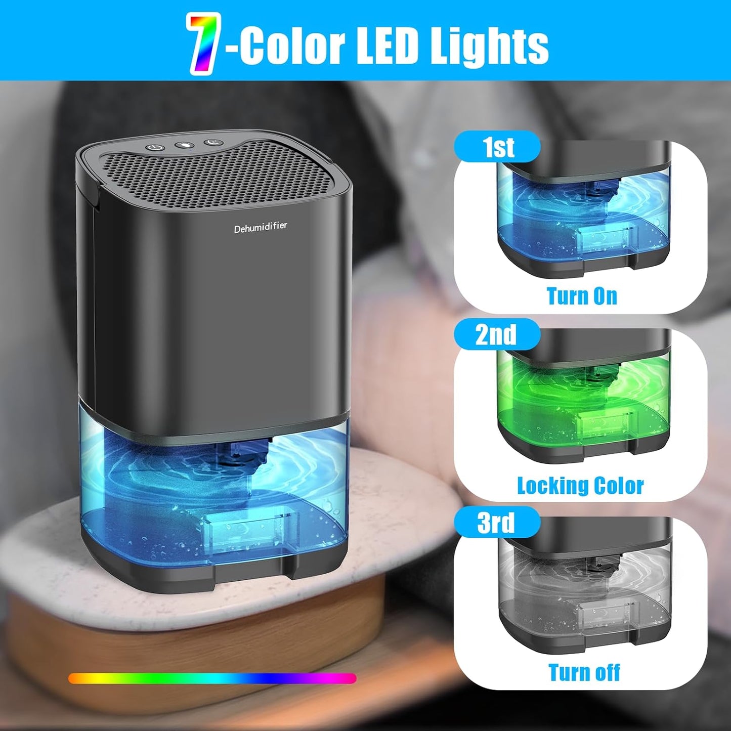 Dehumidifiers for Home 35OZ Small Dehumidifier for Bedroom 2500 Cubic Feet(350sq ft) with 7 LED Lights, Ultra Quiet & Auto Shut off Dehumidifier for Bathroom Basement Closet Garage