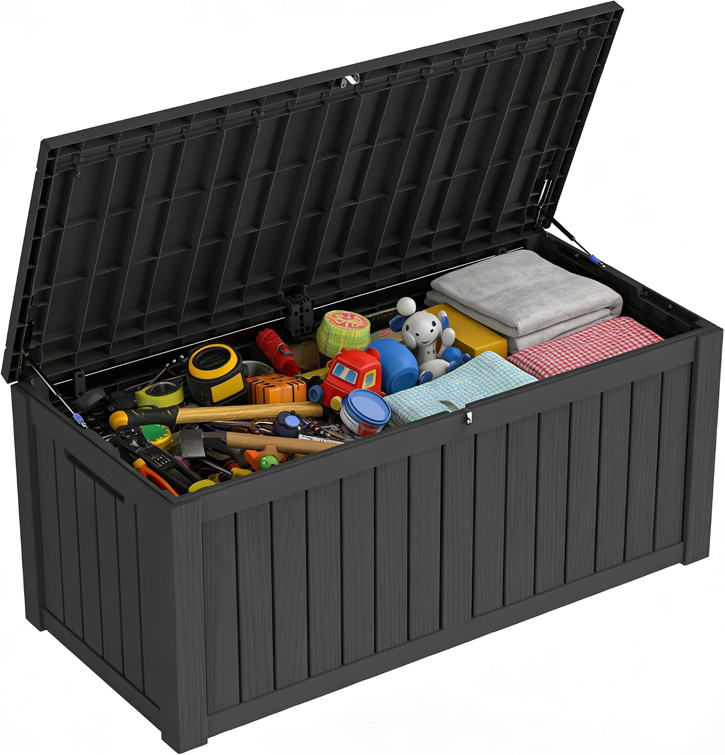 320 Gallon Outdoor Storage Box Resin Deck Box All Weather Waterproof Large Lockable Storage Container Deck Box for Patio Furniture, Garden Tools, Lockable, Black