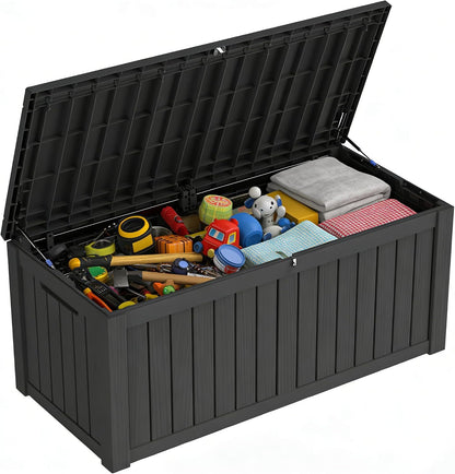 320 Gallon Outdoor Storage Box Resin Deck Box All Weather Waterproof Large Lockable Storage Container Deck Box for Patio Furniture, Garden Tools, Lockable, Black
