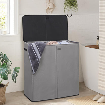 WOWLIVE Laundry Hamper with Lid,160L Large Laundry Basket 3 Section with Removable Washing Bags,Collapsible Waterproof Dirty Clothes Hamper for Laundry Room Bathroom Dorm,Beige