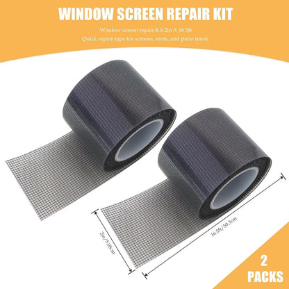 New 2 Pack Window Screen Repair Kit 16.5FT 3-Layer Strong Adhesive & Waterproof Tape Fiberglass Covering mesh-Screen Door Patch Repair Kit (Black)