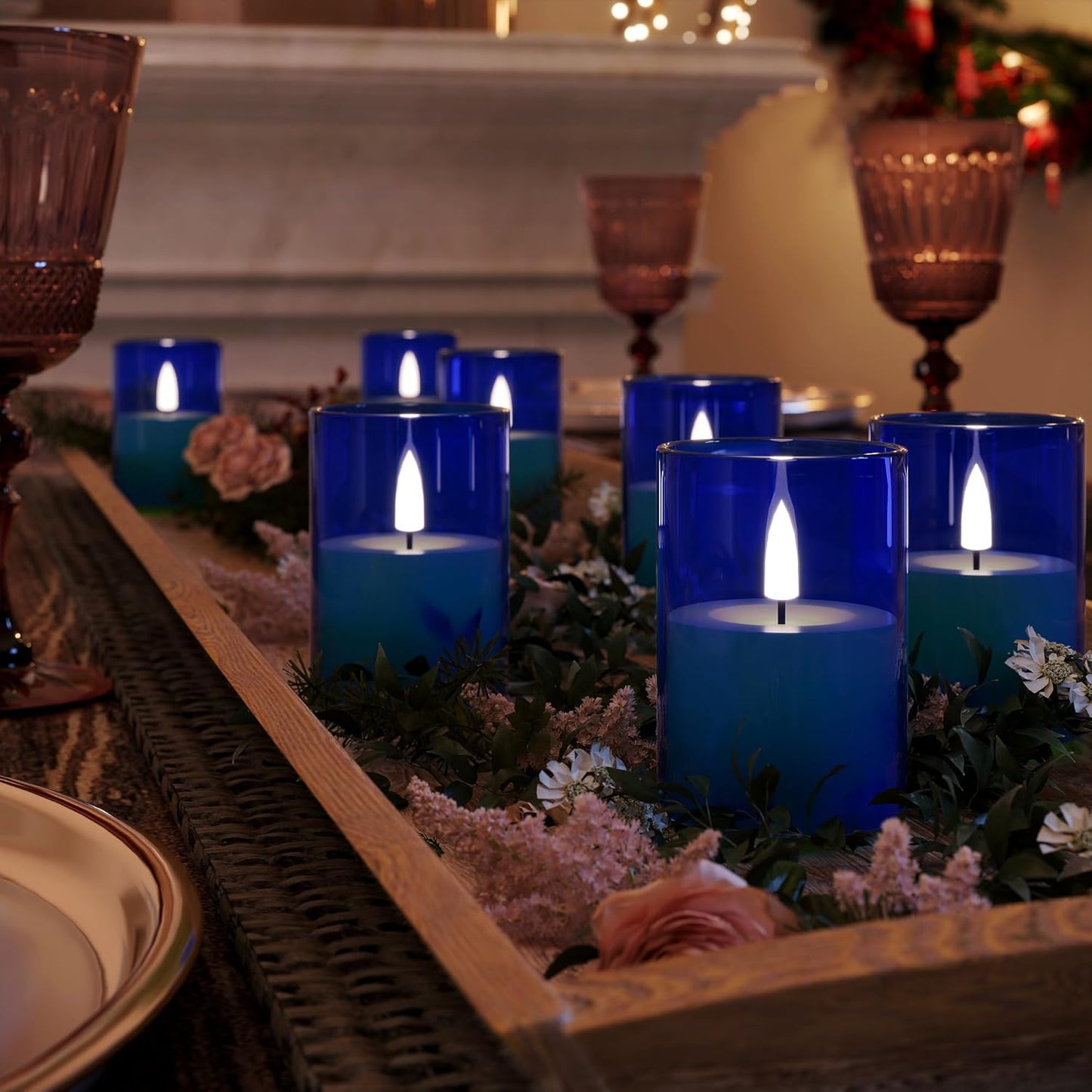 VIODAIM 12Pack Flickering Flameless LED Candles with Remote & Timer, Battery Powered - Small Pillar & Votive, Clear (2"X3")