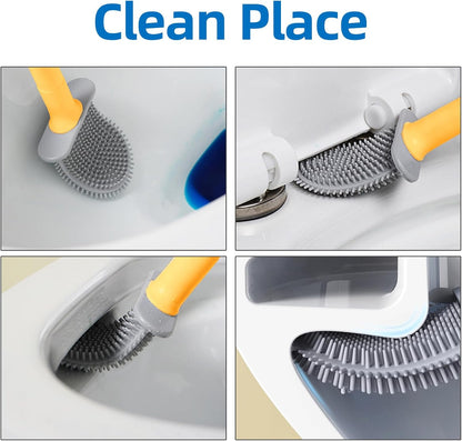 RV Toilet Bowl Brush, Toilet Brush Silicone Won't Damage Toilets, Wall Mounted Toilet Brush-Anti-Roll, Anti-Drip Design, Suitable for RV Travel Trailers and Campers (Orange and Gray)