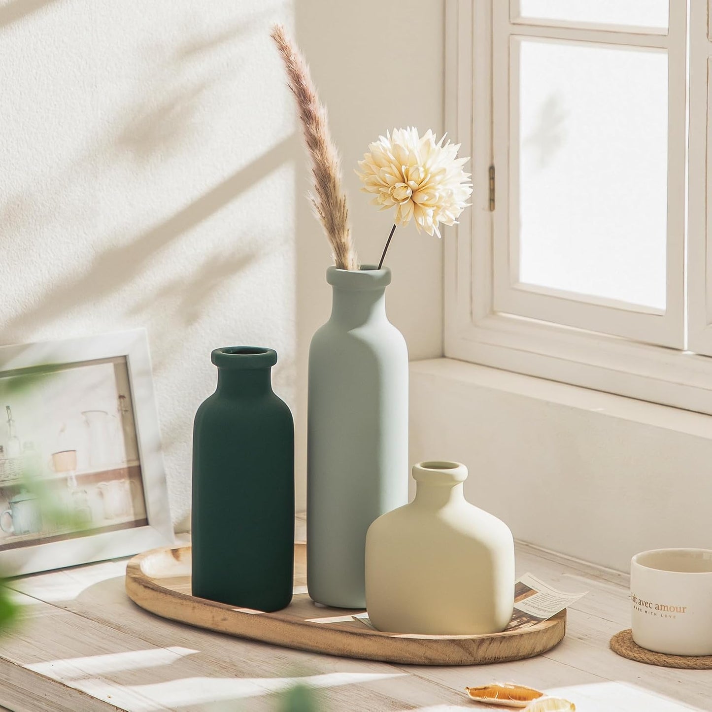 Bud Vase - Flower Vase Set - Decorative Vases - Ceramic Small Vase Set of 3 for Centerpieces - Ice Creak for Decor - Modern Decoration Vases for Home Farmhouse Table Office, Mini Vase by Lyeec
