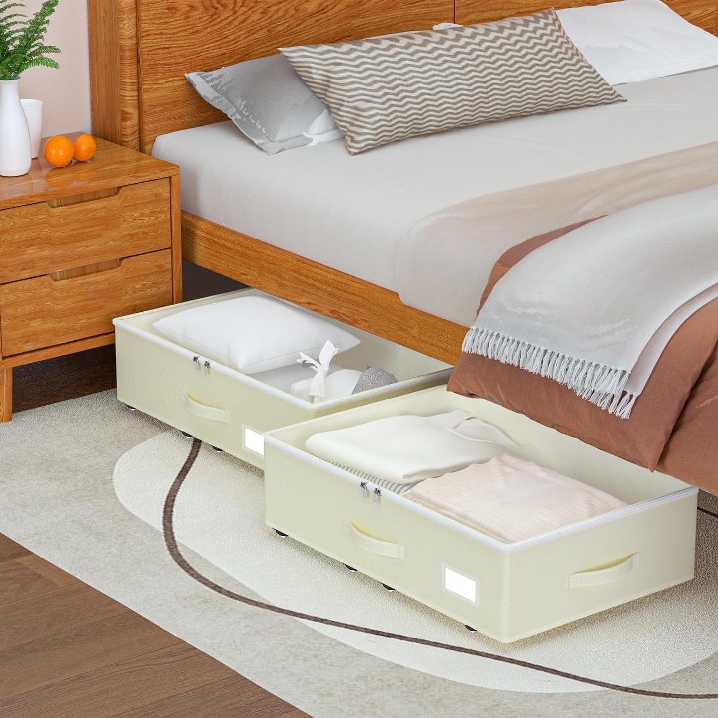 EE-RoomWorld Under Bed Storage with Wheels, No Assemble Required 5.5 inches height grey under bed storage bins,Low Profile Rolling Underbed Shoe Storage containers，dorm underbed storage drawers