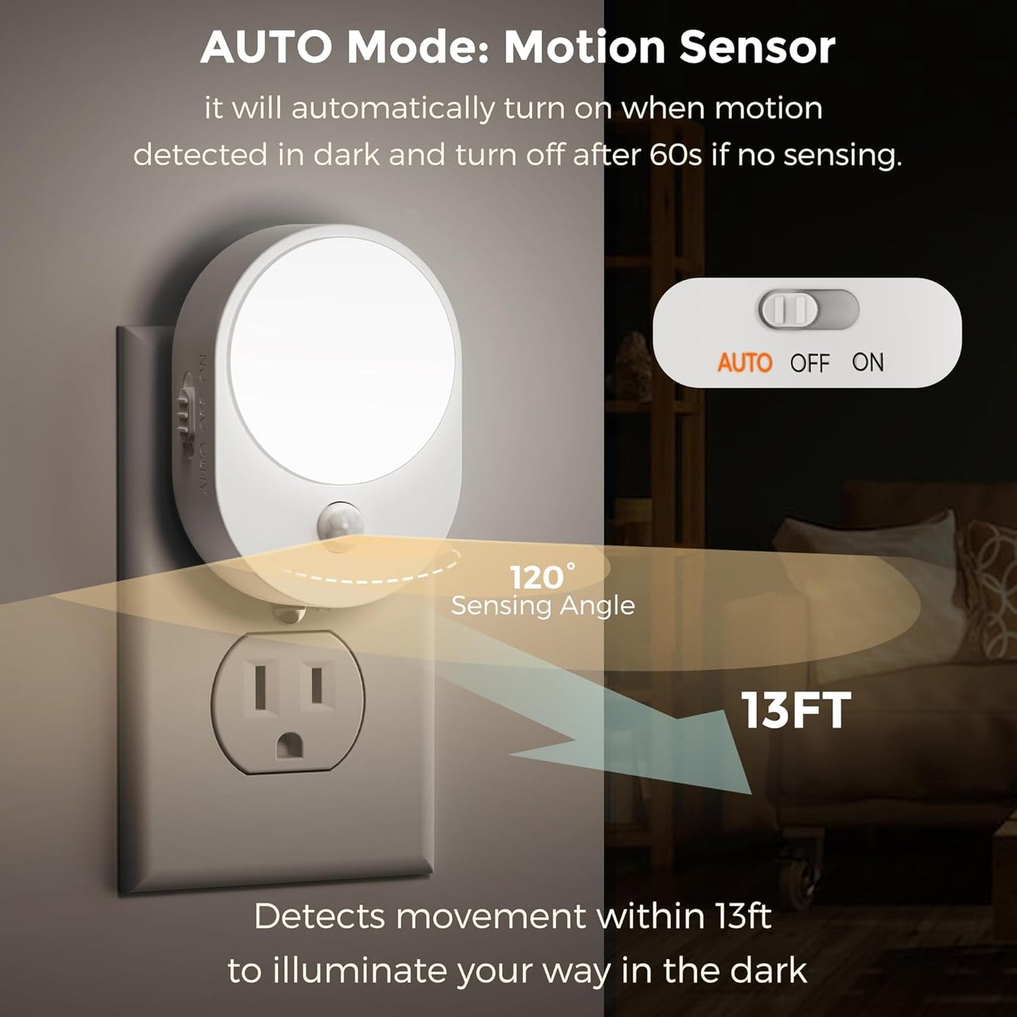 L LOHAS LED Motion Sensor Night Light,[2-PACK] Night Lights Plug into Wall,Motion Sensor and Dusk to Dawn Sensor,3000K Soft White,30/60/100lm Brightness Dimmable,Nightlight for Bathroom Hallway
