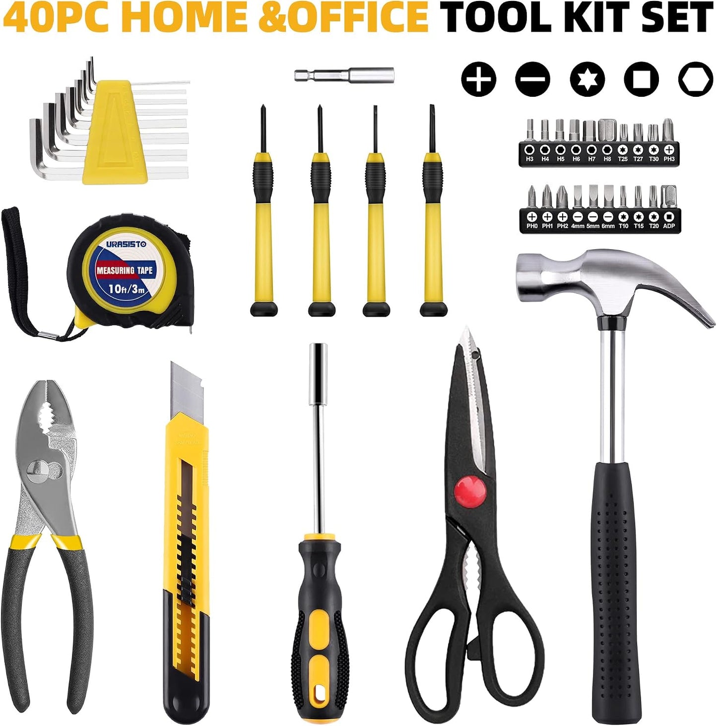 URASISTO 40-Piece Home Tool Kit with Easy Carrying Box, Small Basic Hand Tool Set Perfect for DIY Building, Home Maintenance and Woodworking, Great for College Students - PINK