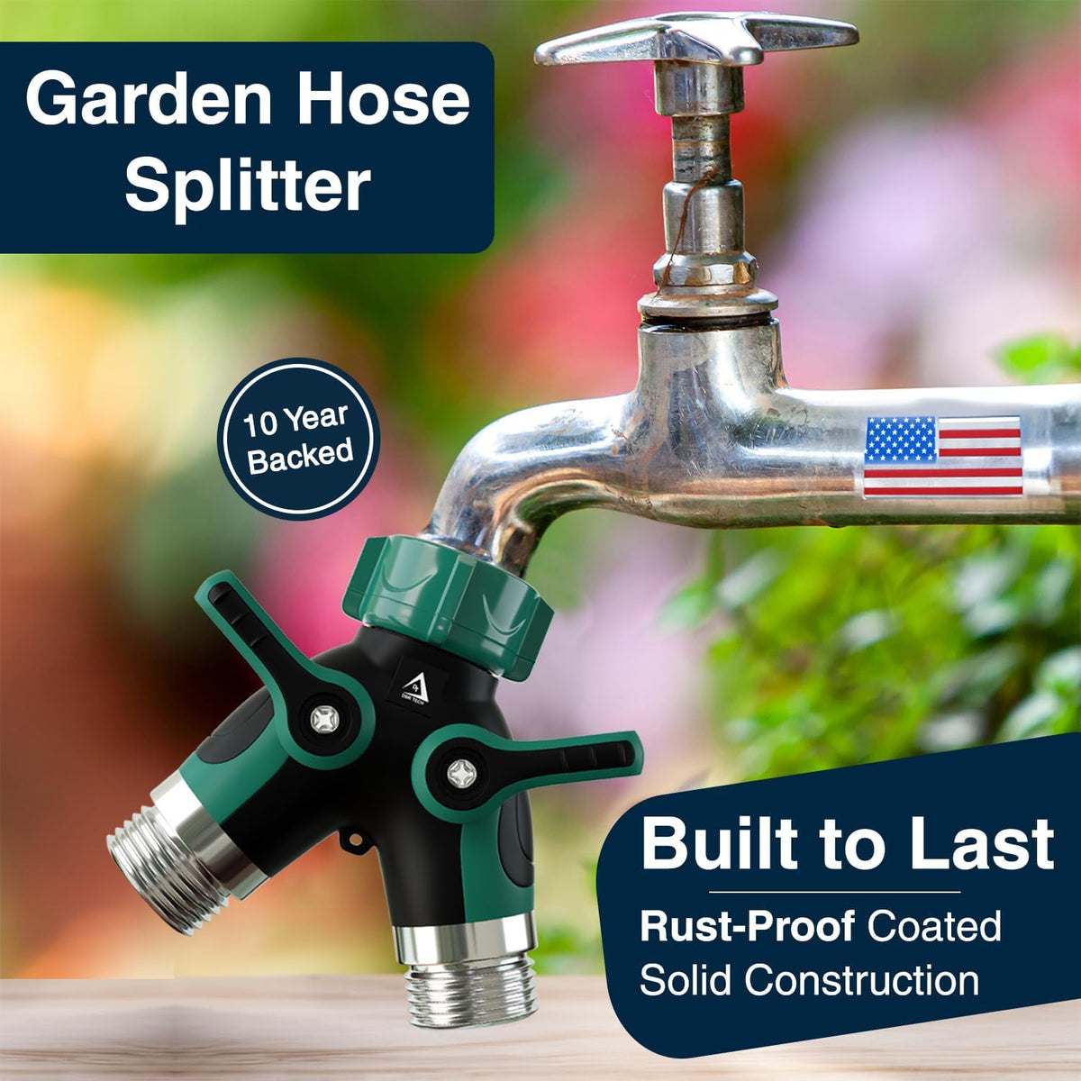 DBR Tech® Hose Splitter 2 Way, Heavy Duty Metal Connector, Two Way Garden Hose Splitter, High Flow Spigot Faucet Bib Adapter, Solid Double Y Shut Off Valve for Outdoor Gardening Hoses, Orange