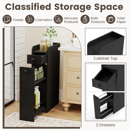 Tangkula Slim Bathroom Storage Cabinet, 4-Tier Narrow Small Side Storage Cabinet Next to Toilet, Slide Out Drawers on Casters, Bathroom Floor Organizer Toilet Paper Holder for Small Spaces (White)
