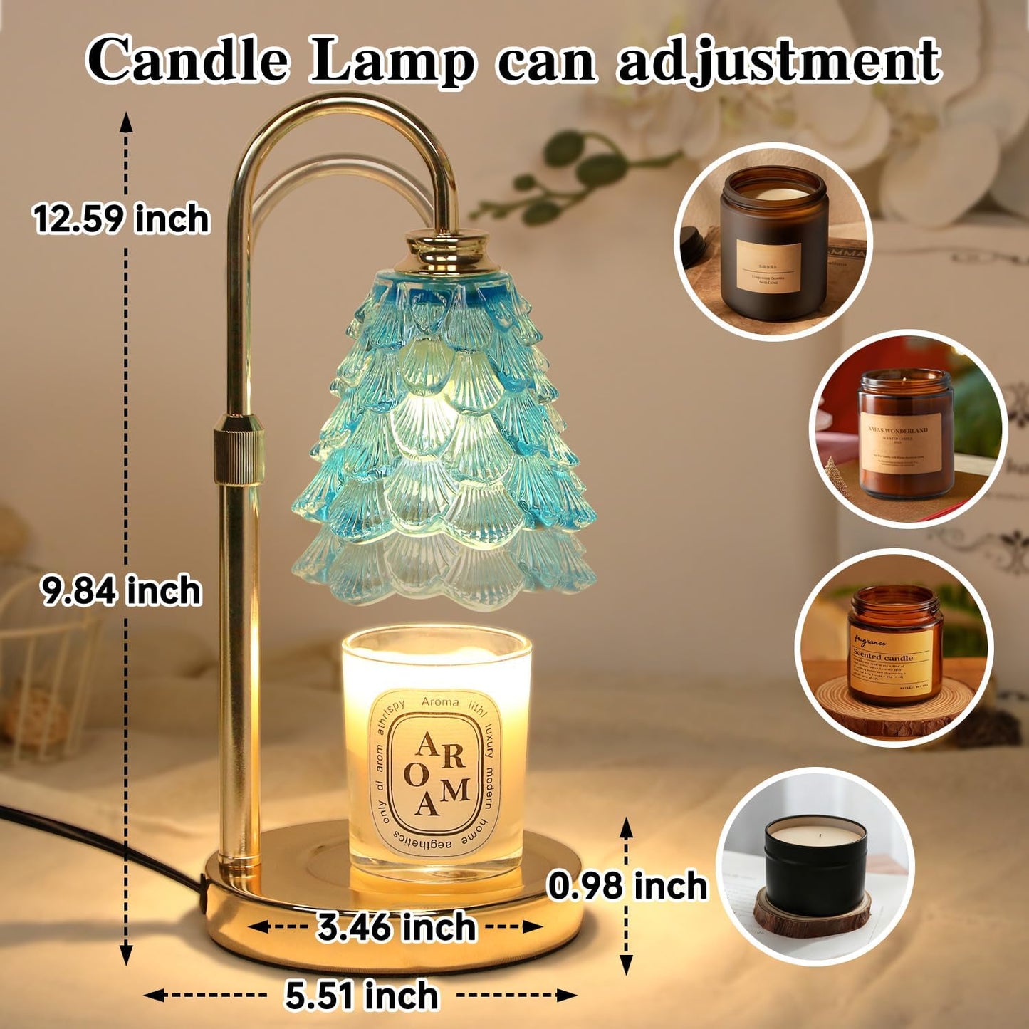 Fragrance Candle Warmer Lamp with 2 Bulbs Electric Candle Warmer with Timer & Dimmer for Home Decor