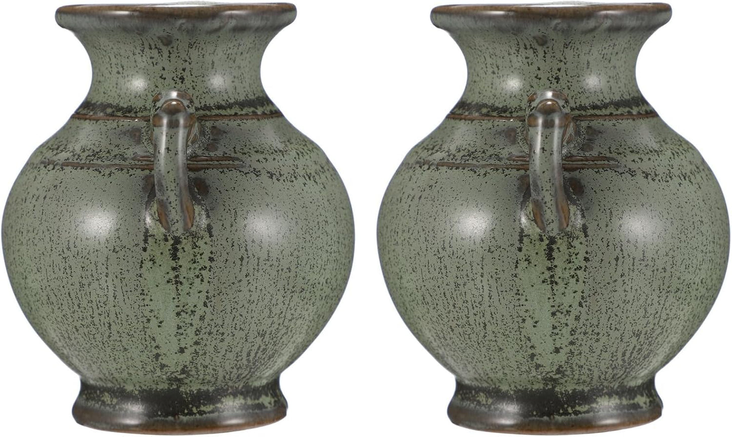 BESPORTBLE 2pcs Mini Ceramic Decorative Vase Set, Rustic Tabletop Flower Container for Home Décor, Small Household Flower and Plant Holder for Desktop and Shelf Display