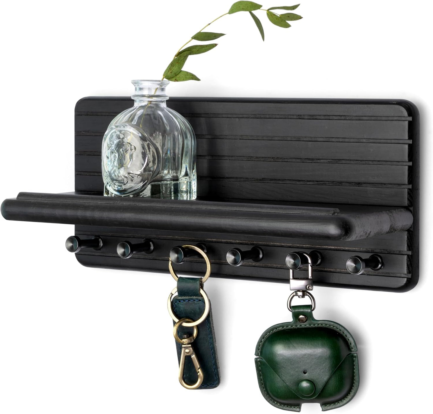 Rebee Vision Farmhouse Key Holder Wall Mount for Home Decor – Decorative Pine Wooden Key Holder for Wall with 6 Hooks & Floating Shelf - Rustic Charm for Room Decor Aesthetic (Brown)