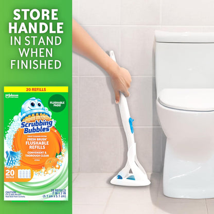 Scrubbing Bubbles Toilet Bowl Cleaning System with Flushable & Disposable Cleaner Refill Pads, Fights Odors and Helps Remove Limescale & Hard Water Stains, Citrus Scent, 1 Wand + 4 Refills + 1 Stand
