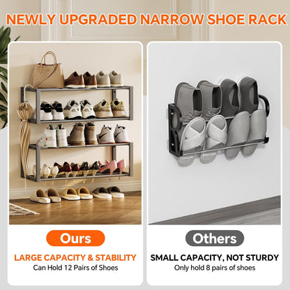 Homeiju Hanging Shoe Organizer,2 Pack Wall Mounted Shoe Rack Holds 12 Pairs,Space Saving Metal Wall Shoe Rack,Hanging Shoe Rack Shoe Holder for Small Space,Entryway,Closet,RV,Camper（Black