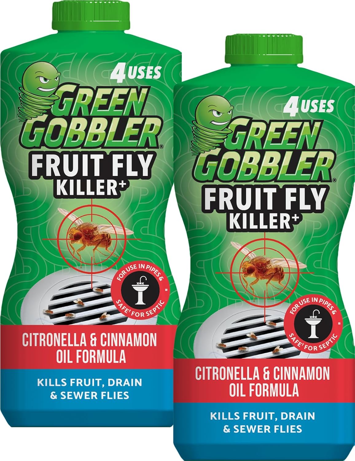 Green Gobbler Fruit Fly Killer+ - Kills Fruit Flies, Drain Flies & Sewer Flies, Gel Treatment for Use in Sinks & Pipes - Safe for Septic Systems, 32oz