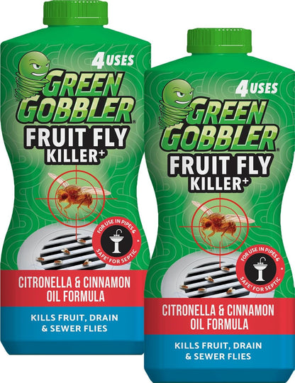 Green Gobbler Fruit Fly Killer+ - Kills Fruit Flies, Drain Flies & Sewer Flies, Gel Treatment for Use in Sinks & Pipes - Safe for Septic Systems, 32oz