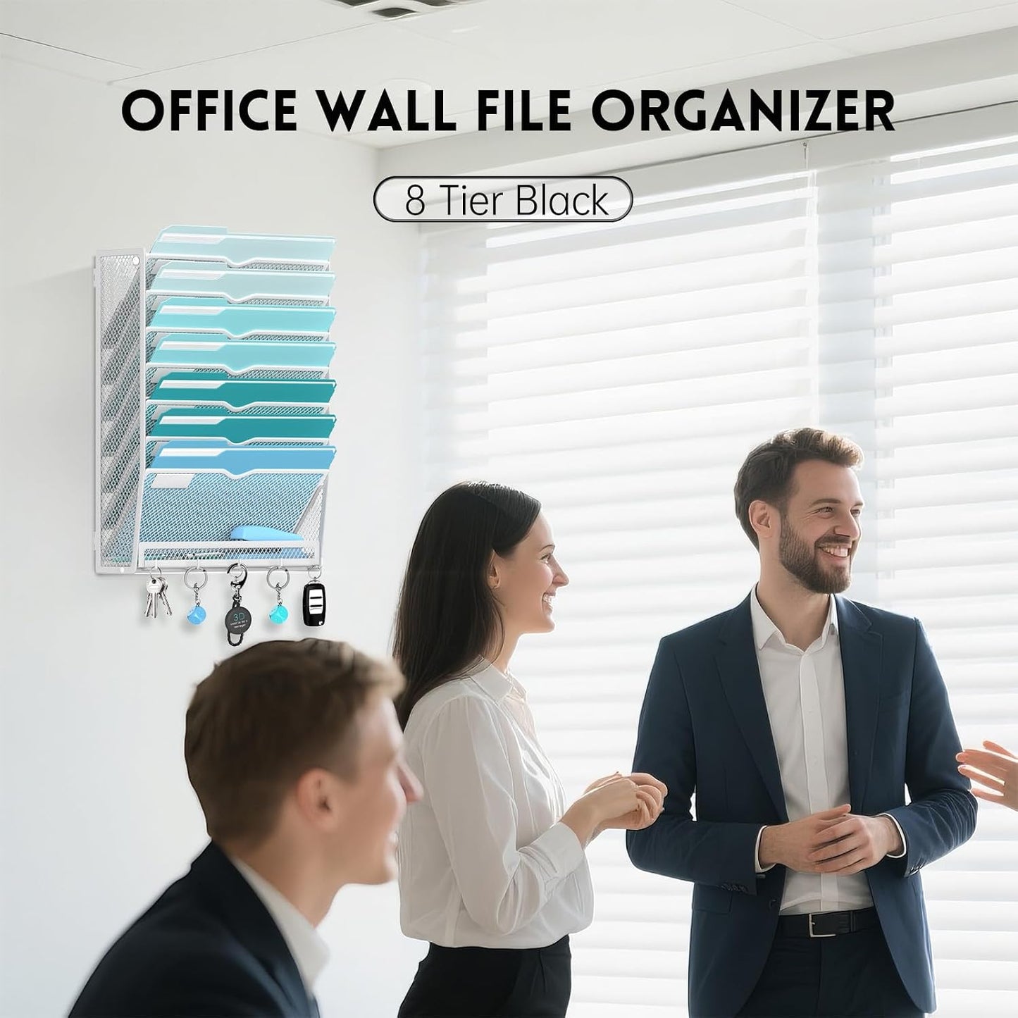 5 Tier Wall File Organizer - Hanging File Organizer with 5 Hooks, Mail Holder Wall Mounted for Papers, Folders, Magazines, Bills, Office&School Organization, Black