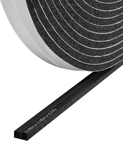 Storystore Weather Stripping Door Seal Strip, 1/2In x 1/4In x 16.5FT Self Adhesive Foam Tape for Door Window Insulation Soundproofing Weatherstrip, High Density Foam Seal for Doors Windows Furniture